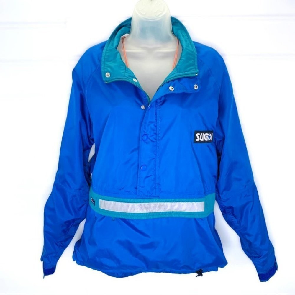 SUIGOI VTG RARE LIGHT WINDBREAKER CYCLING JOGGER BLUE JACKET ADJUSTABLE …